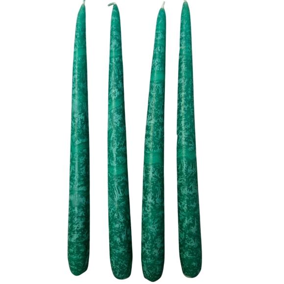 Set 4 Vtg Marbled Green Wax Tapered Candle Sticks 10" Fall Decor - Picture 1 of 5